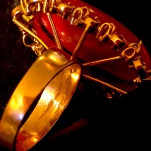 14k Vintage Large Heavy Red Coral Ring